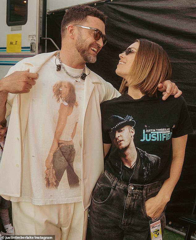 Back in May, the Cry Me A River hitmaker took to the stage during the BottleRock Music Festival in Napa Valley - and sported a custom shirt with a picture of his wife on the front