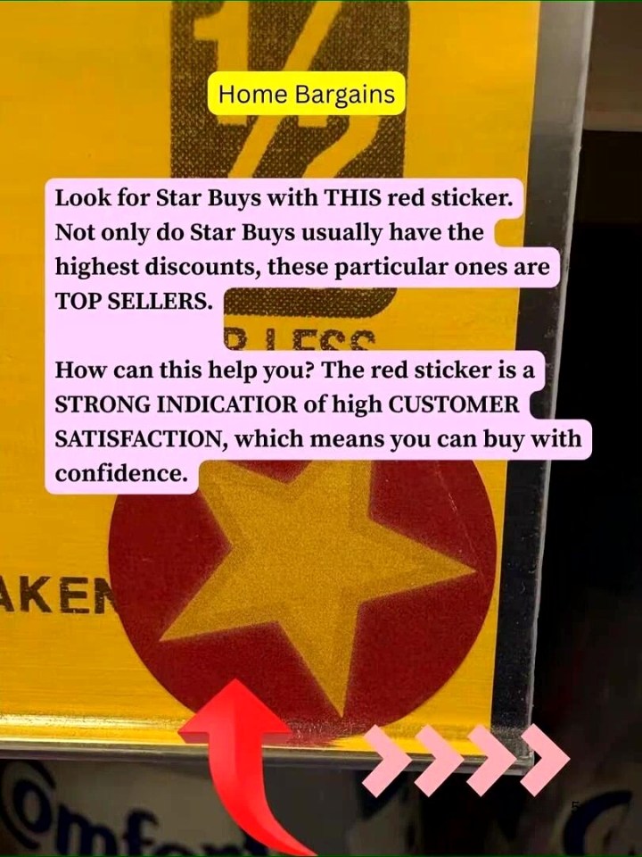 Home Bargains Star Buys red sticker indicates high customer satisfaction and top sellers.