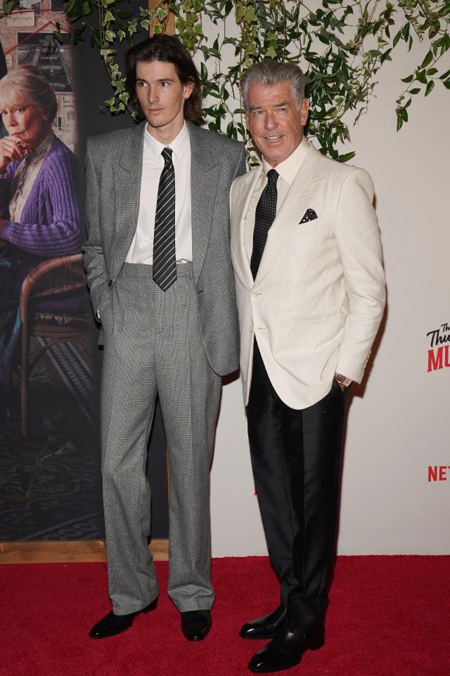Pierce Brosnan and Dylan Brosnan at the premiere of The Thursday Murder Club.