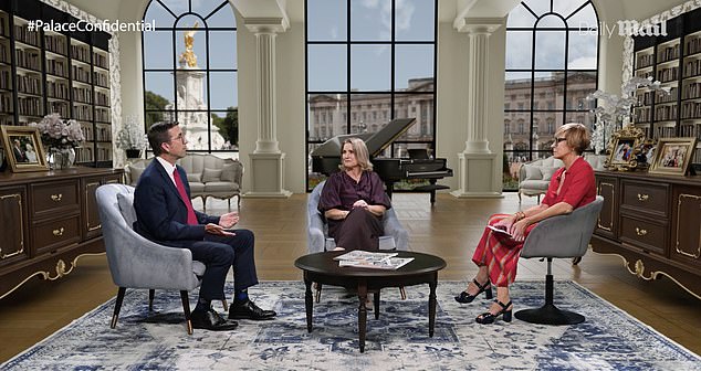 Richard Eden (left) and Rebecca English (centre), the Daily Mail's Royal Editor, star on the show alongside host Jo Elvin (right)
