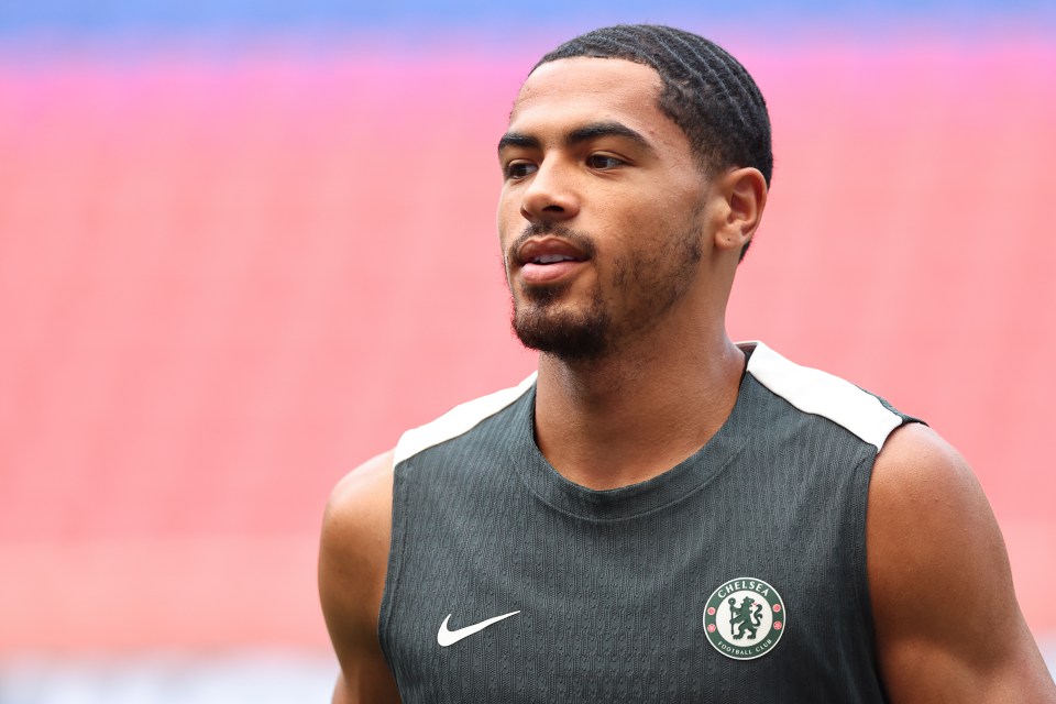 Levi Colwill of Chelsea at a training press conference.