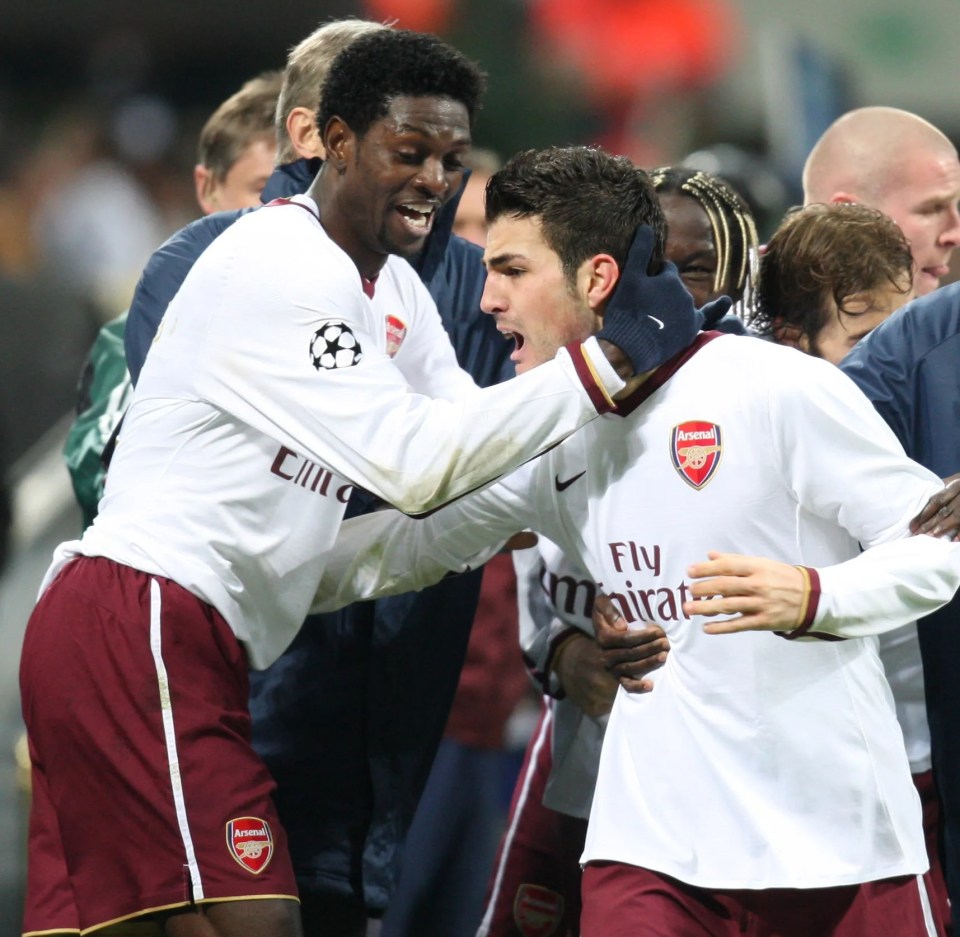 Arsenal players celebrating a goal.