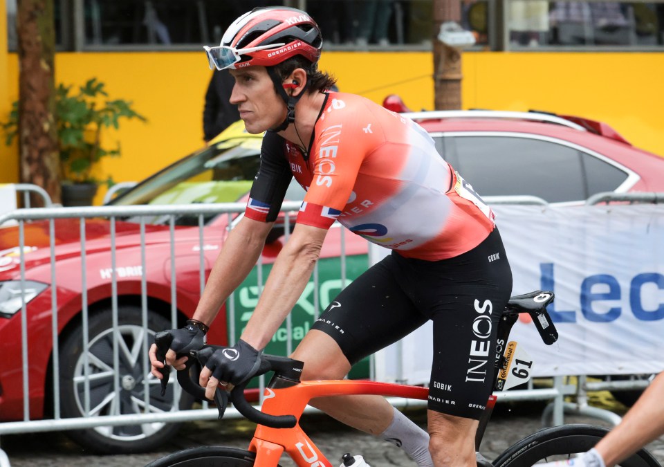 Geraint Thomas of Great Britain and INEOS Grenadiers cycling in the Tour de France.