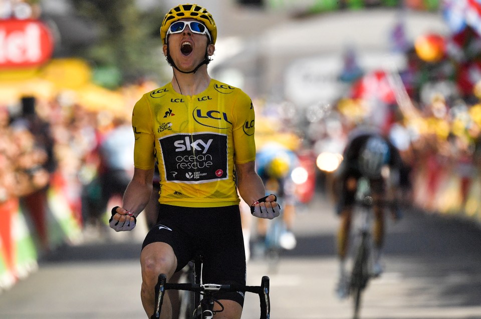 Geraint Thomas winning a cycling race.