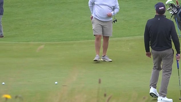 The US Vice President could not hide his disappointment as his ball missed the cup