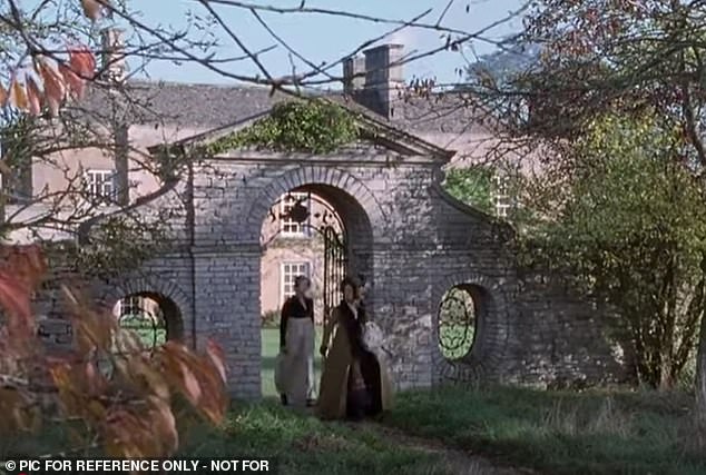 A scene from the TV series showing the same spot in the garden