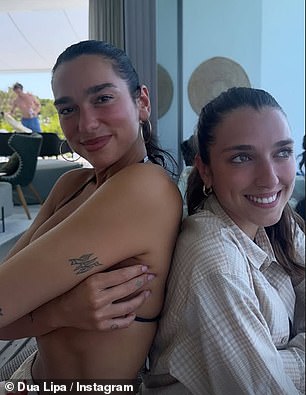Dua Lipa embraced a wave of nostalgia on Wednesday as she shared a sweet throwback-inspired post with her sister Rina