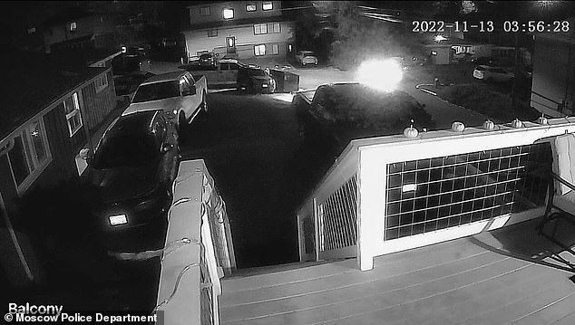Newly-released surveillance footage shows Kohberger¿s white Hyundai Elantra circling the victims¿ home multiple times on the night of the murders