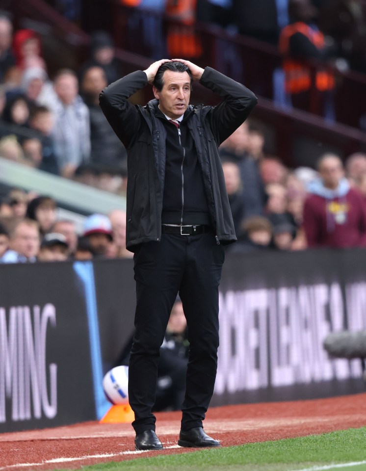 Unai Emery, Aston Villa head coach, at a football match.