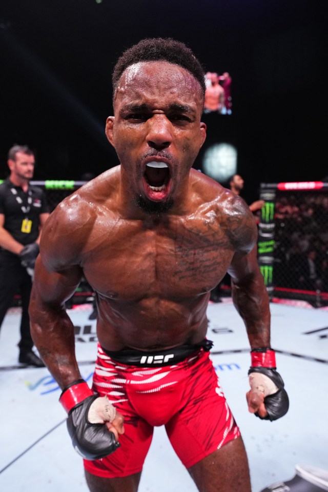 Lerone Murphy celebrating a UFC featherweight victory.