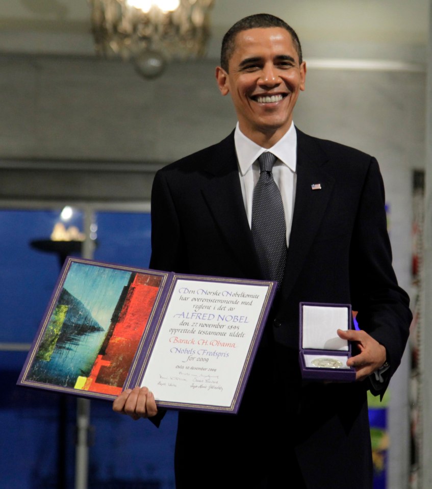 President Obama at the Nobel Peace Prize ceremony.