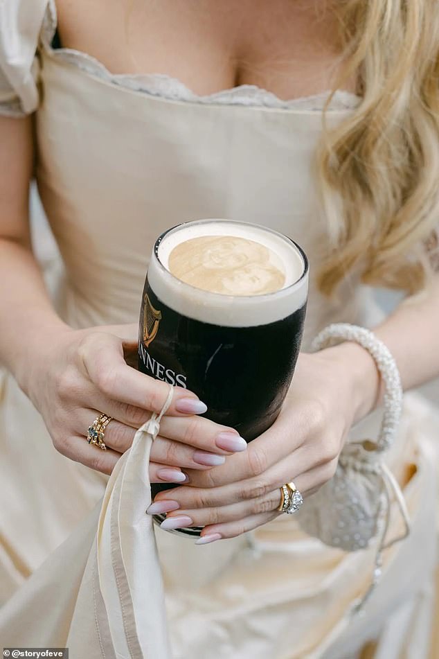 The couple's faces were imprinted in the Guinness' foam