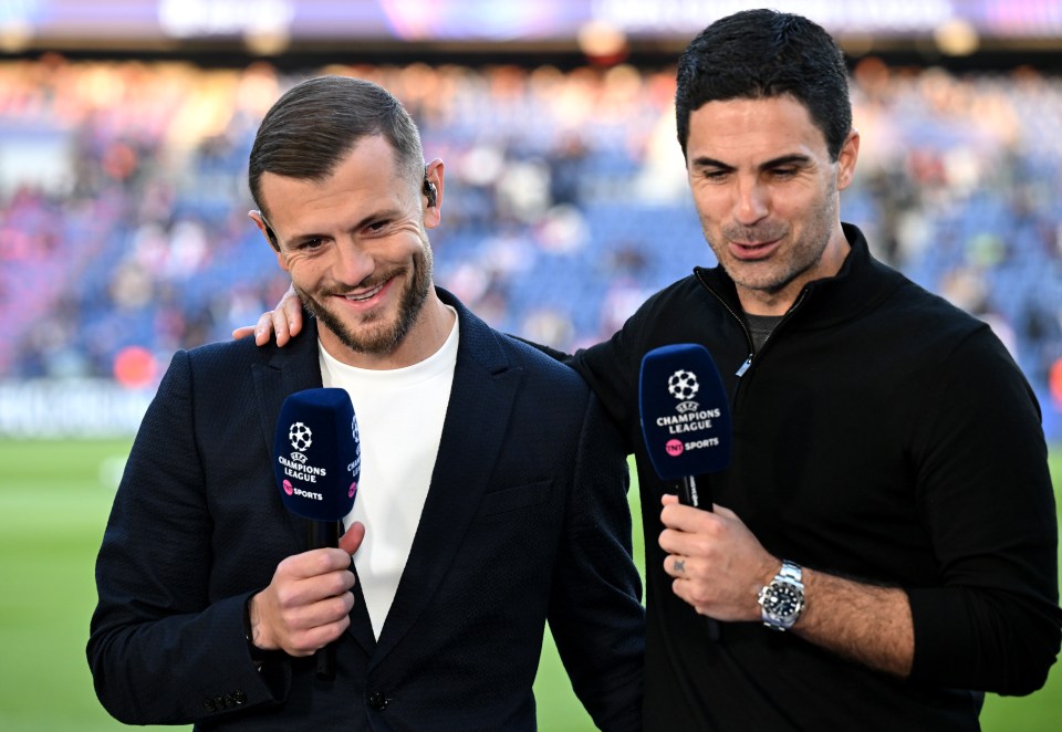 Jack Wilshere and Mikel Arteta during a Champions League interview.