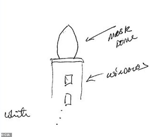 The remote viewer made this sketch of a 'white mosque' with a domed top and windows