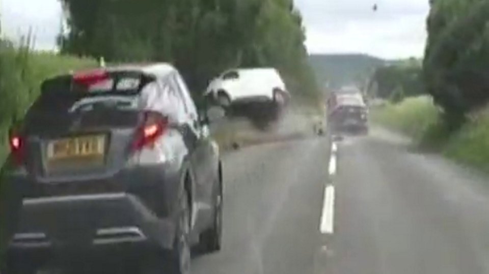 Footage of a high-speed police chase ending in a crash.