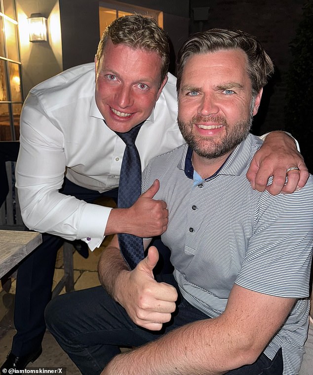 Apprentice star Thomas Skinner had a surprise meeting with Donald Trump's right hand man JD Vance earlier this week in the Cotswolds