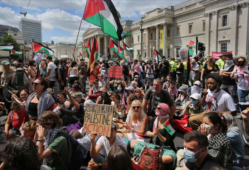 Pro-Palestine protesters demonstrating in London.