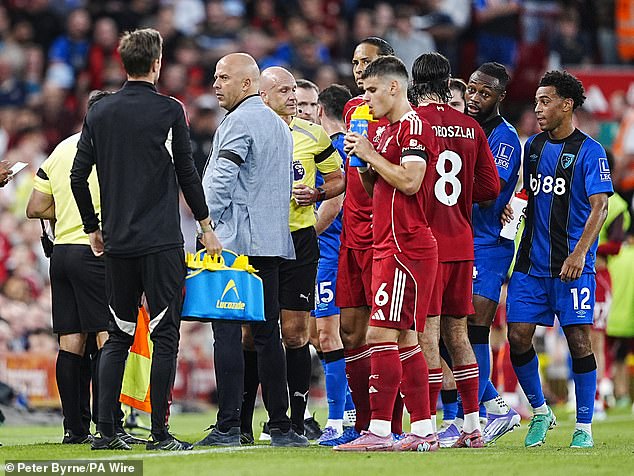 The incident occurred around the 30th minute while the forward prepared to take a throw-in