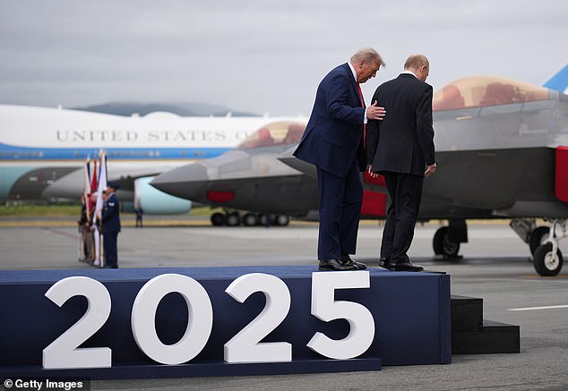 President Donald Trump (left) guides Russian President Vladimir Putin (right) toward the Beast, the presidential limo, which allowed the two leaders to have a secret under 10 minute meeting ahead of the more official three-on-three meeting