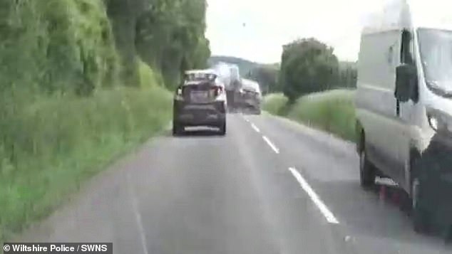 Henriques has now been jailed for 22 months and disqualified from driving for four years and 11 months (pictured is footage of him racing dangerously down the road)