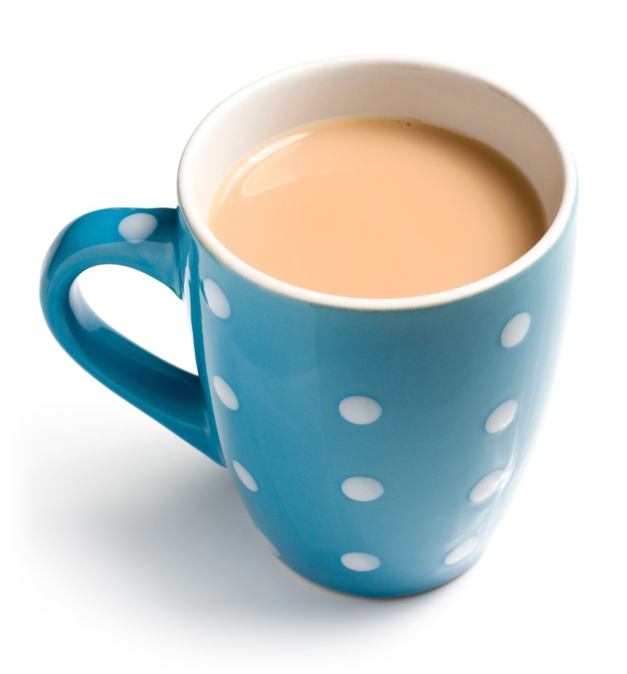 Mug of English breakfast tea with milk.