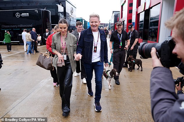 Gordon Ramsay and wife Tana Ramsay arrive ahead of the British Grand Prix at Silverstone Circuit, Northamptonshire, Sunday July 6, 2025