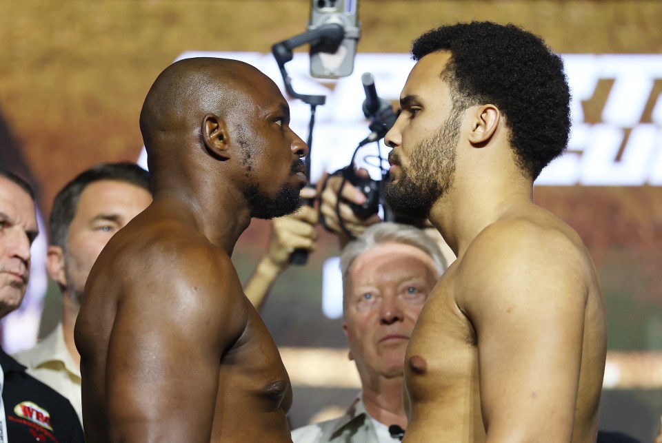Dillian Whyte and Moses Itauma face off at a weigh-in.
