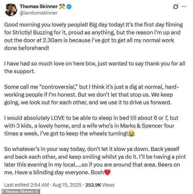 Taking to X on Friday, Thomas, 34, addressed the backlash, penning: ' Some call me “controversial,” but I think it’s just a dig at normal, hard-working people if I’m honest'