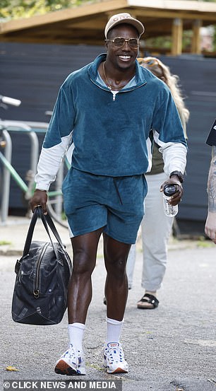 Harry Aikines-Aryeetey cut a stylish figure in a blue velour two-piece