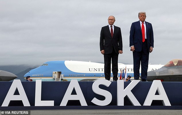 Trump and Putin stand in front of Air Force One after their handshake in Alaska on Friday