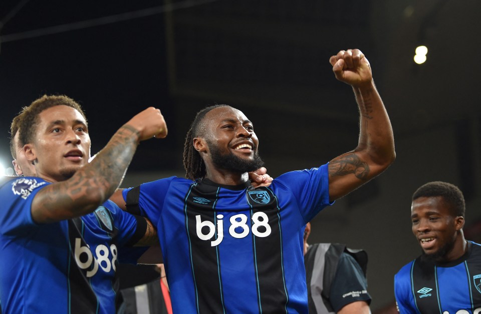 Antoine Semenyo of AFC Bournemouth celebrates a goal.