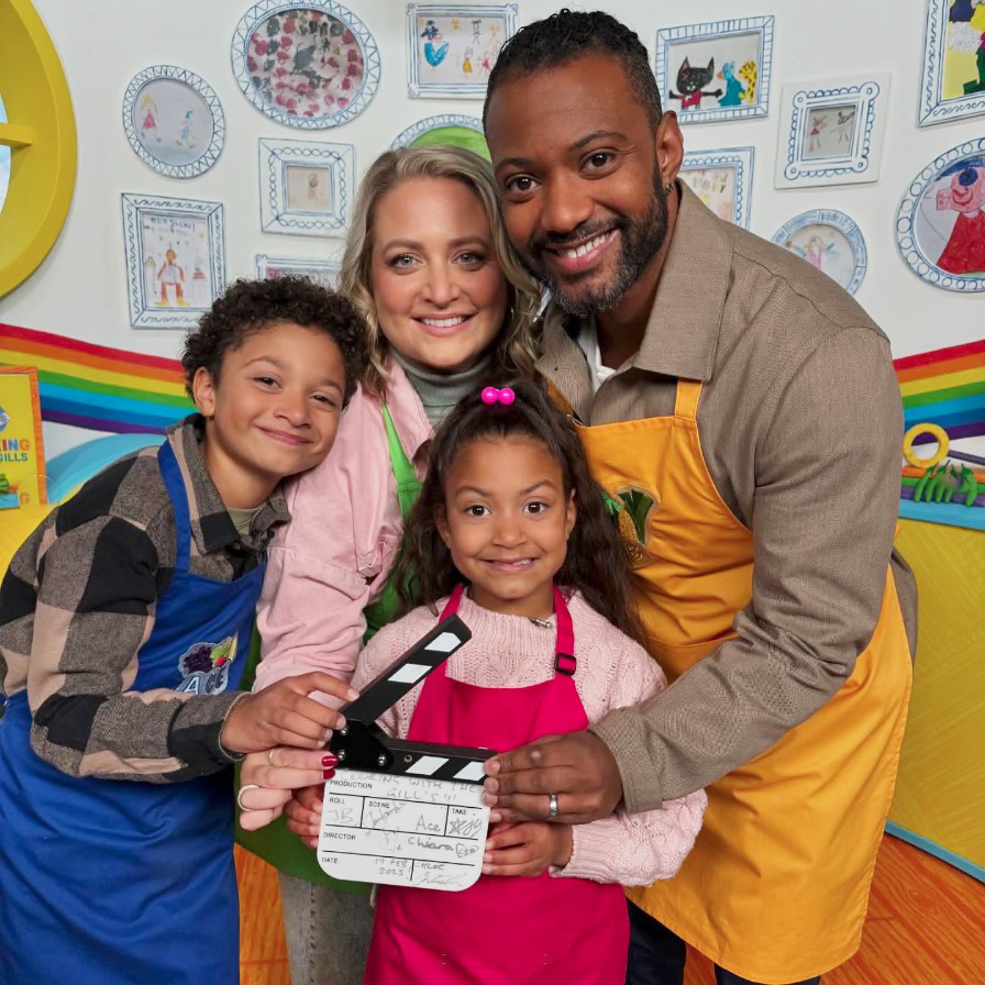 JB and Chloe Gill and their children on the set of Cooking with the Gills.