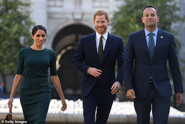 Meghan, Harry and the Taoiseach of Ireland, Leo Varadkar, pictured in Dublin