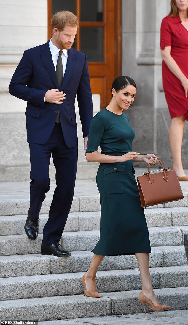 Meghan is described as looking like the 'confident' and 'protective' royal showing her 'nervous-looking new partner the ropes'