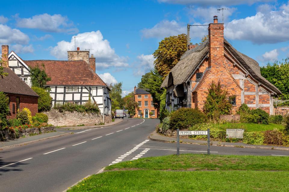 Street view of cottages in Inkberrow, Worcestershire.