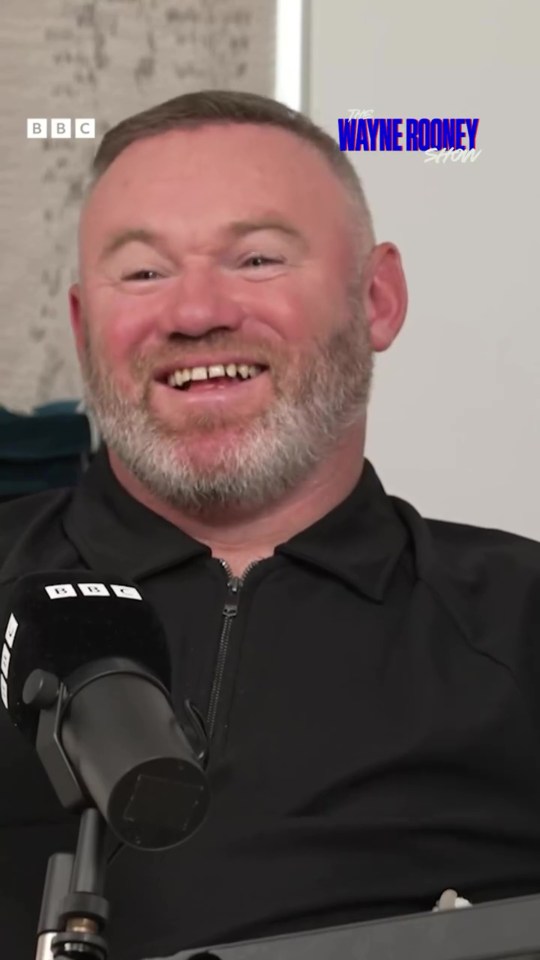 Wayne Rooney smiling during a BBC podcast recording.