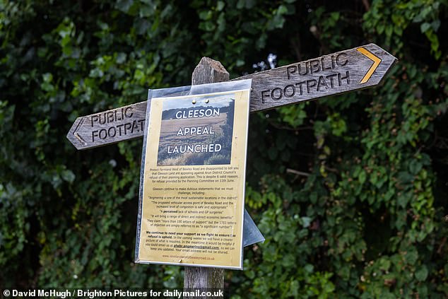 A poster announcing the appeal by Gleeson Land against Arun District Council's refusal for the plan to build 190 new homes