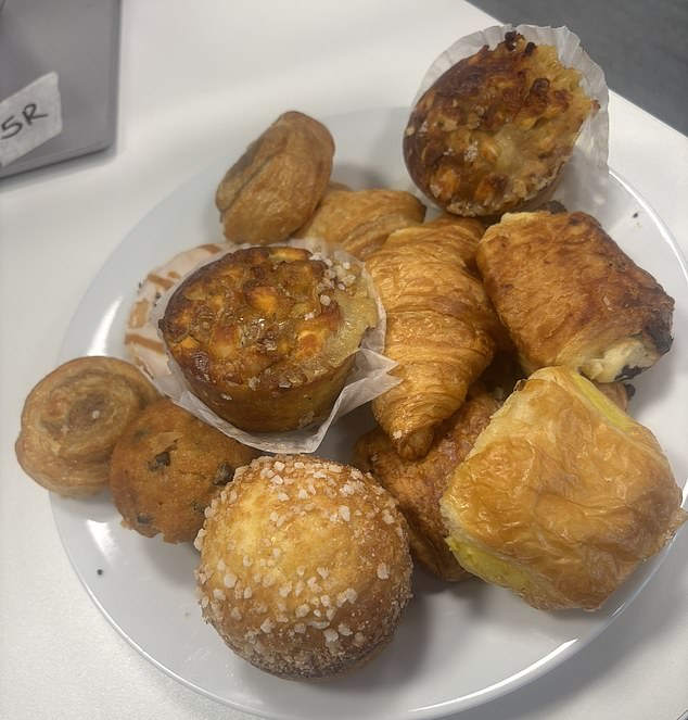 It’s a heavy bag of about 12 pastries – mini croissants, cinnamon swirls and pain au chocolats