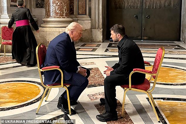 The two leaders were then seen in deep discussions at the funeral of Pope Francis in the middle of St Peter's Basilica this April