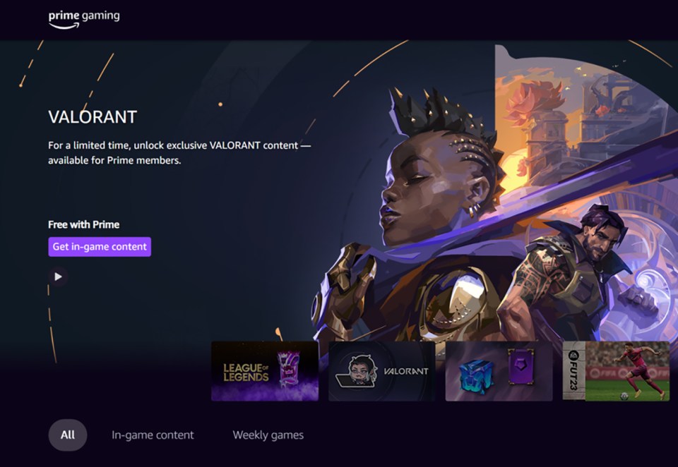 Prime Gaming: Get exclusive VALORANT in-game content.