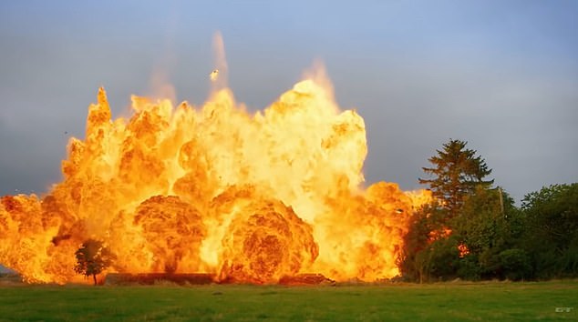 He filmed the humongous explosion that got rid of his old home so he could build the new one