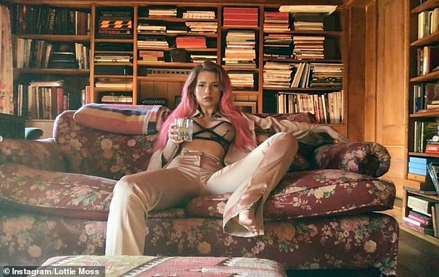 Meanwhile there are also stacks of books piled up on bookcases in the living room of the supermodels' home, where guests can lounge on a red floral sofa