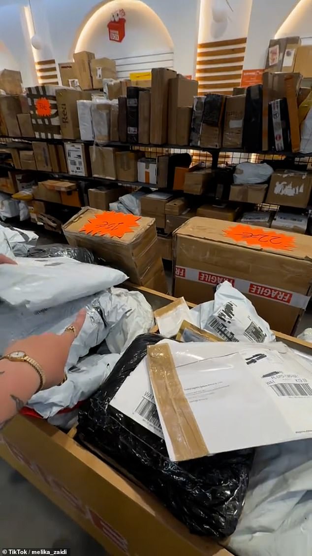 In her clips (pictured), Melika detailed how the price of each box is worked out by the weight of the item, before sharing a collection of parcels she had decided to buy