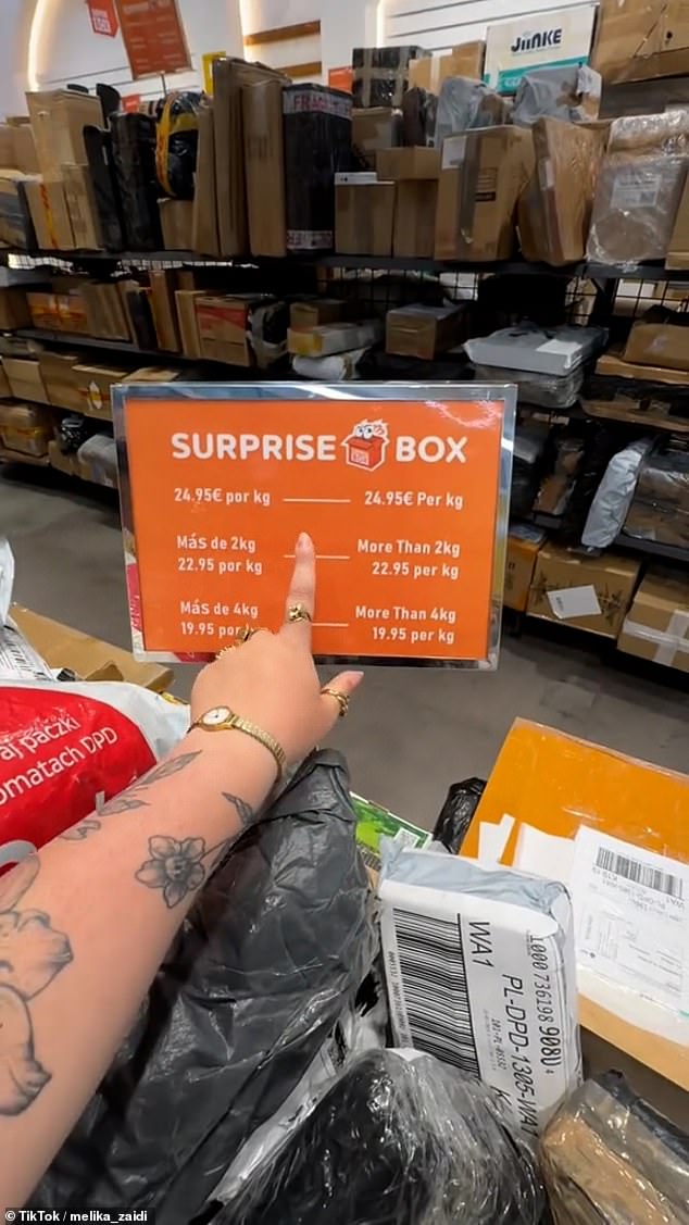 Starting her first video about the store (pictured), which has been viewed at least 4.1million times, Melika said: 'This is one of those shops that sell unclaimed and lost parcels'