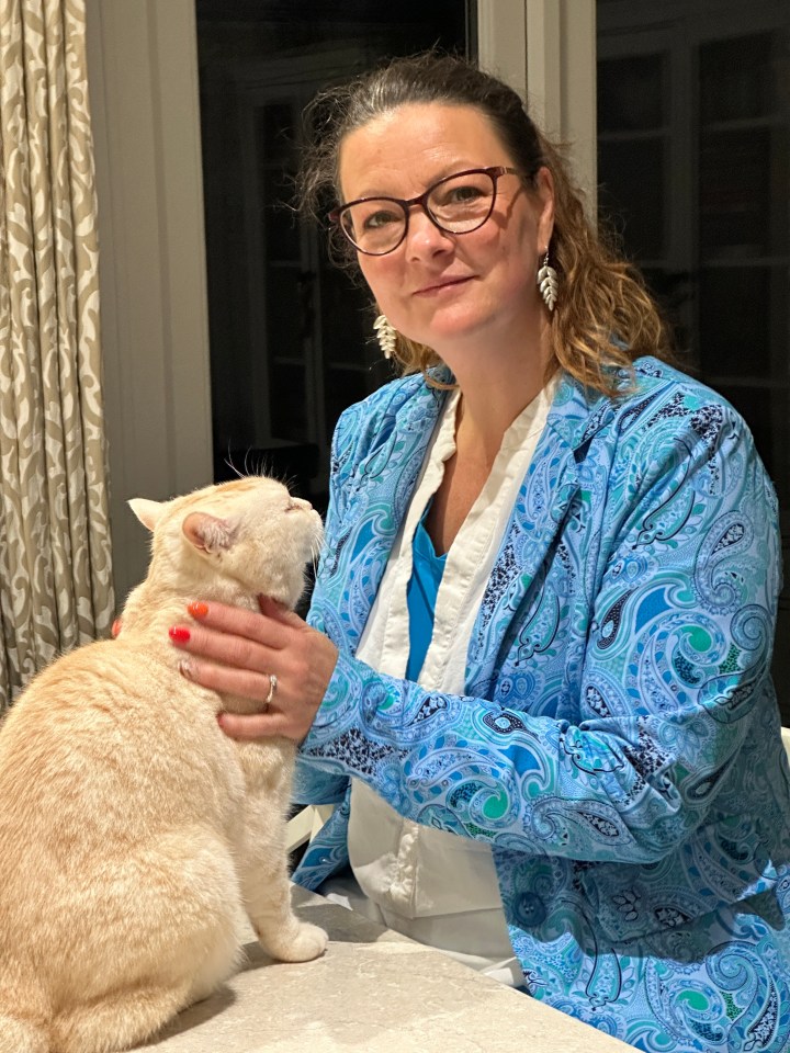 Woman with her cat.