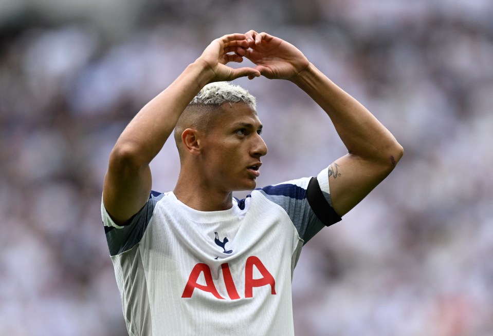 Richarlison of Tottenham Hotspur celebrating a goal.