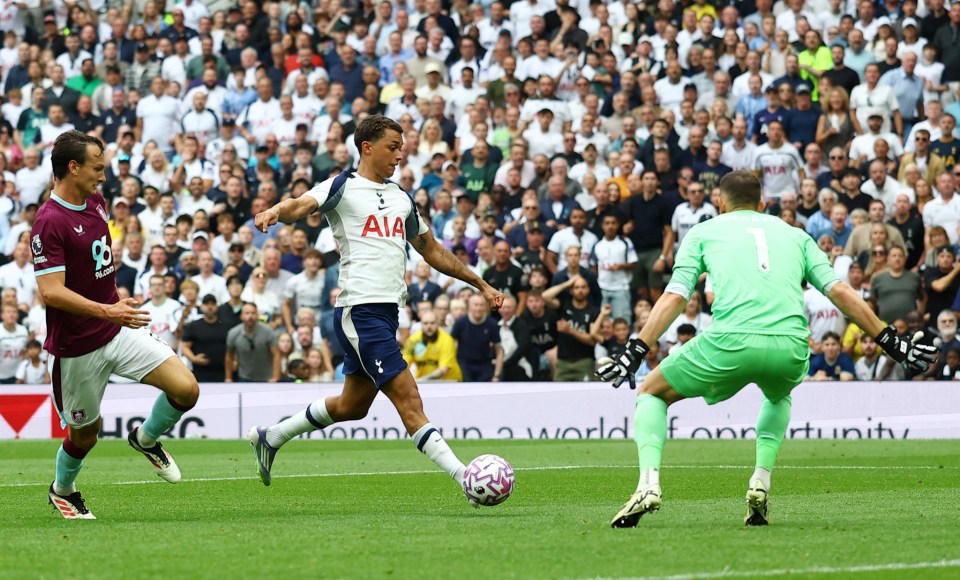 Brennan Johnson scoring a goal for Tottenham Hotspur.