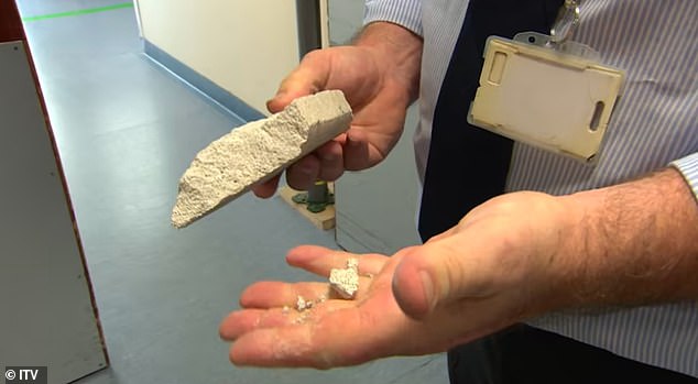 An ITV documentary in 2023 showed an estates manager at Withybush Hospital in Pembrokeshire holding a broken piece of RAAC in his hand. He told ITV it had 'the potential of collapsing at any time effectively'
