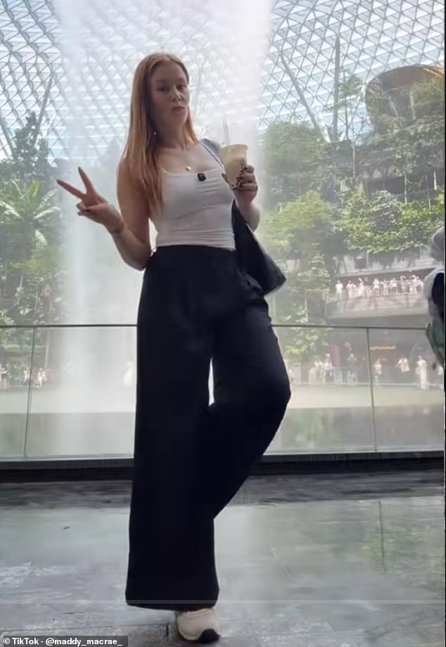 The content creator even had access to a swimming pool from her airport hotel, complete with palm trees and sun loungers