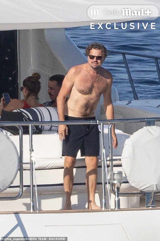 The Oscar winner ditched his shirt while enjoying the luxury yacht